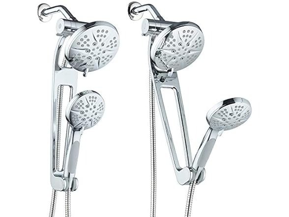 AQUABAR High-Pressure 48-mode 3-way Shower Spa Combo with Adjustable Extension Arm for Total Convenience! Enjoy Luxury 6" Rainfall & Handheld Shower Head Separately or Together! All-Chrome Finish