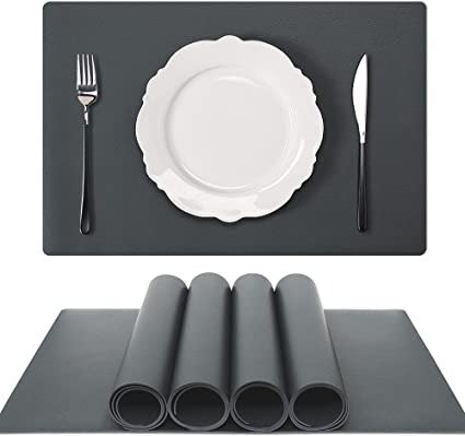 Silicone Placemats for Dining Table, GOYLSER Waterproof Placemats Set of 4, Easy to Clean Baby Food Place Mat, Washable Wipeable Gray Placemats (Grey)