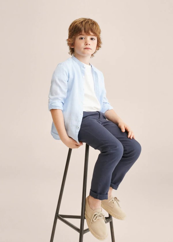 Slim fit cotton linen trousers - Girls | Mango Kids USA