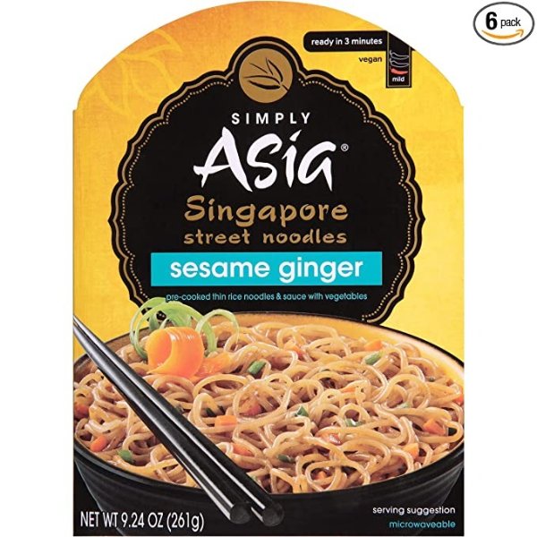 Simply Asia Sesame Ginger Singapore Street Noodles, 9.24 oz (Pack of 6)