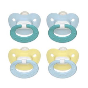 NUK Juicy Puller Silicone Pacifier in Blue and Yellow, 0-6 Months, 4 Count