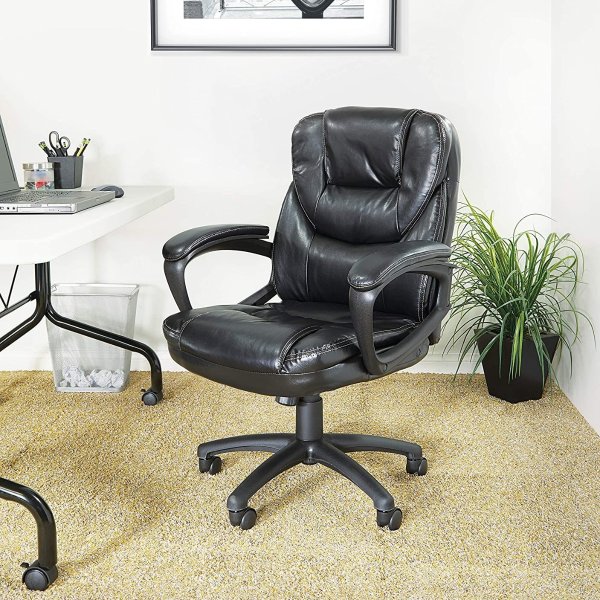 Faux Leather Manager's Chair with Padded Arms, Black