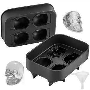 VEVOR Skull Ice Cube Tray, 4-Grid Skull Ice Ball Maker, Flexible Black Silicone Ice Tray with Lid & Funnel, Funny Skull Ice Cubes 1.6"x1.8" Each for Beverage, Chocolate, etc. on Parties & Holidays | VEVOR US