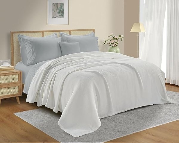 100% Cotton King Size Blanket, Luxury King Size Blanket for Bed (108 x 90 inches) Soft Blanket, Fall Throw Blanket, Premium Lightweight Herringbone Pattern Blanket, Cozy Blanket - White Blanket