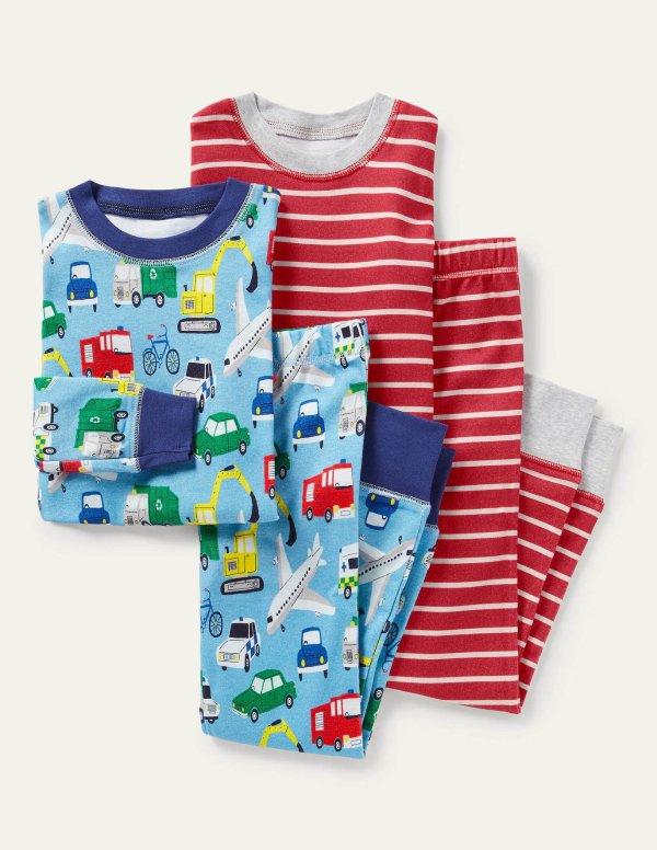 Twin Pack Snug Pajamas - Surfboard Blue Vehicles | Boden US
