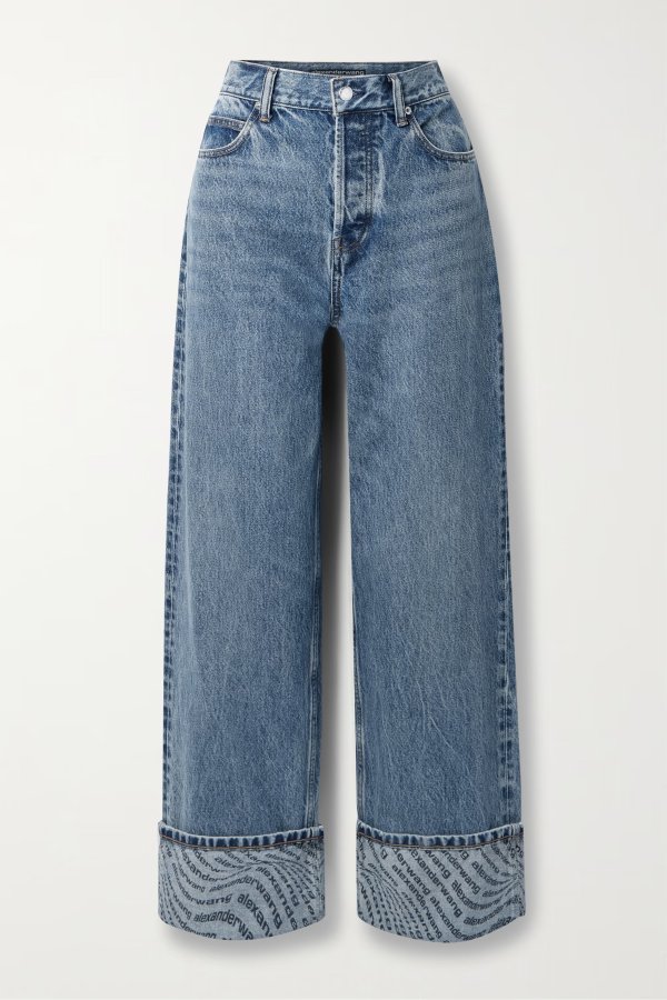 Printed high-rise wide-leg jeans