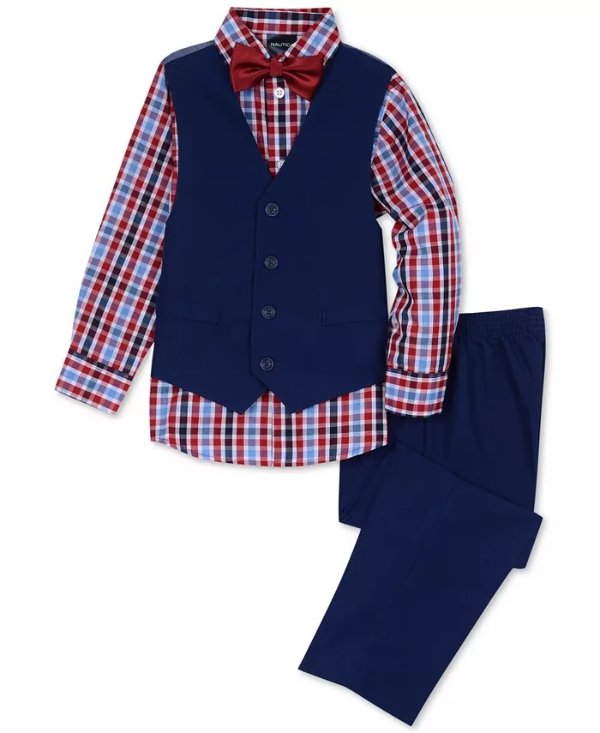 Little Boys 4-Pc. Check-Print Shirt, Vest, Pants & Bowtie Set