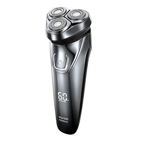 FLYCO Electric Razor Rotary Shaver for Men Cordless Rechargeable Shavers Mens Close Cut Wet & Dry Razors with Pop-up Trimmer, IPX7 Waterproof, 60 Minutes Shaving, Intelligent Time Display, Storage Bag