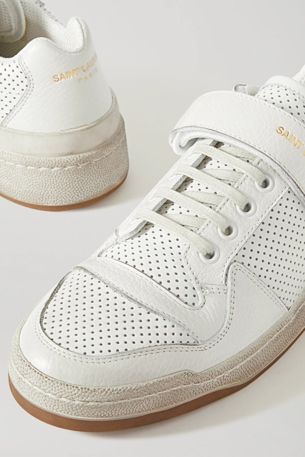 Travis logo-print distressed perforated leather sneakers