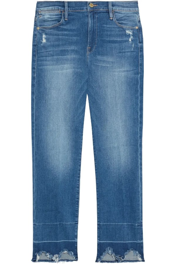Le High Straight cropped distressed mid-rise straight-leg jeans