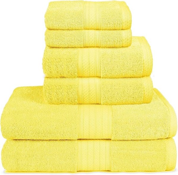 6 Piece Towel Set, 100% Combed Cotton - 2 Bath Towels, 2 Hand Towels, 2 Wash Cloths - 600 GSM Luxury Hotel Quality Ultra Soft Highly Absorbent Towel Set for Bathroom - Lime Yellow