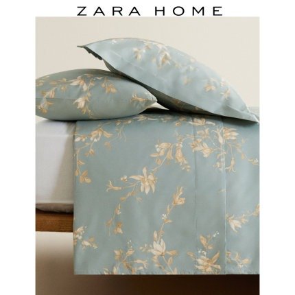 Zara Home 简约绿色棉质家用欧式风格花卉印花被套 43125088500