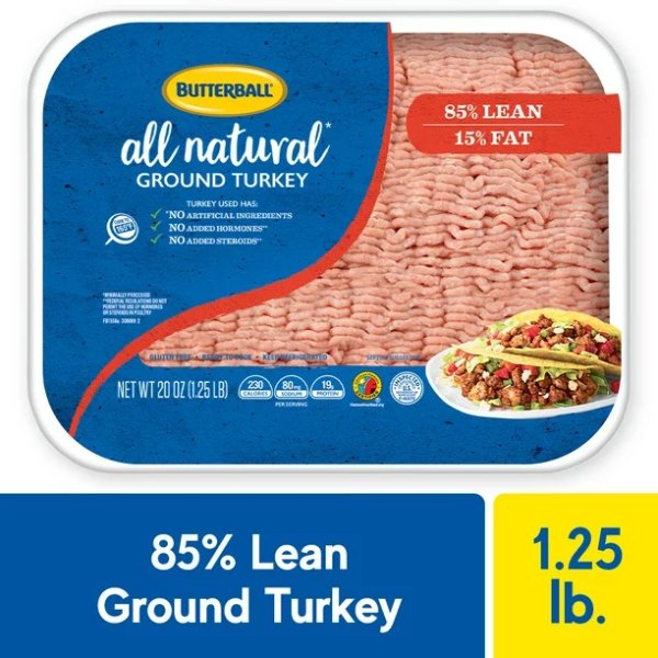 Butterball All Natural Fresh 85%/15% Lean Ground Turkey, 1.25 lbs.