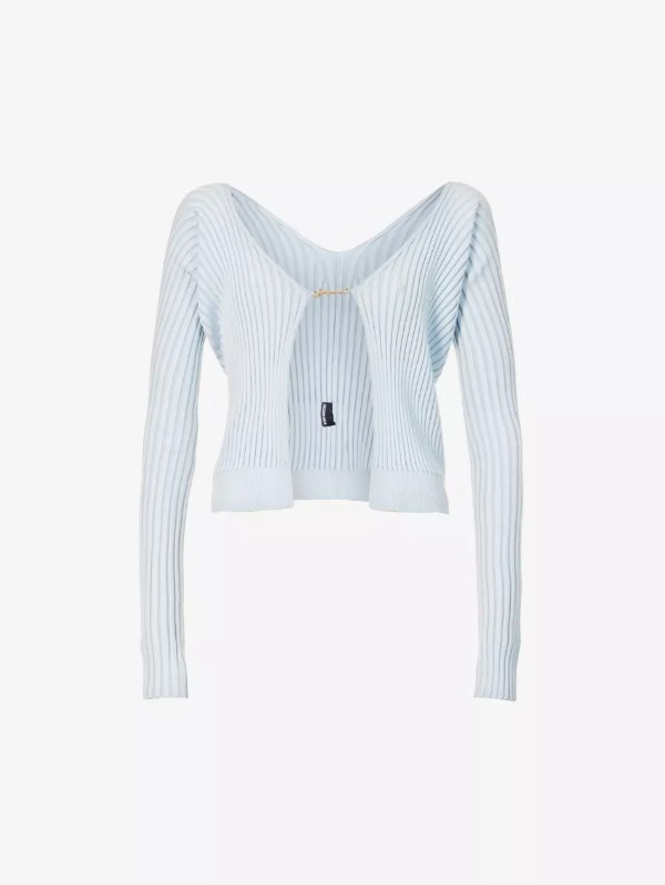 La Maille Pralu Longue V-neck knitted top