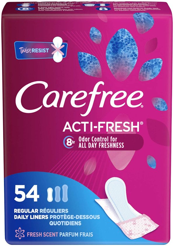 Care Free Acti-Fresh Body Shaped Regular Pantiliners, Fresh Scented, 54 Count