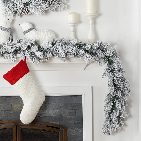 Holiday Time Winter Frost Flocked Un-Lit Garland, 9'