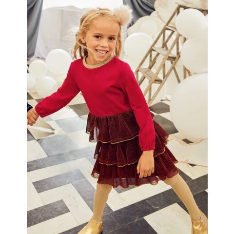 Tiered Sparkle Jersey Dress - Bramble Red | Boden US