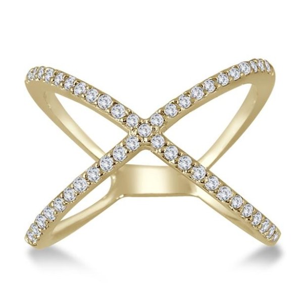1/2 Carat TW Diamond Criss Cross X Ring in 10K Yellow Gold (K-L Color, I2-I3 Clarity)