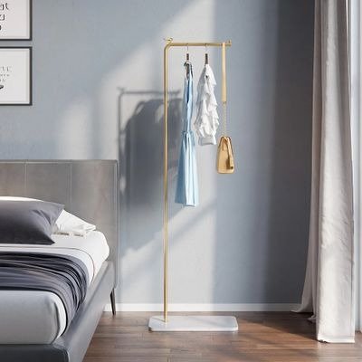 77" Modern L-Shaped Metal Cloth Rack with Marble Base-Homary