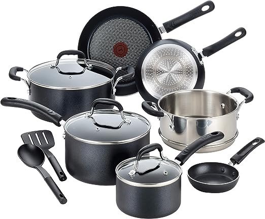 Professional Total Nonstick Thermo-Spot Heat Indicator Induction Base Cookware Set, 12-Piece, Black