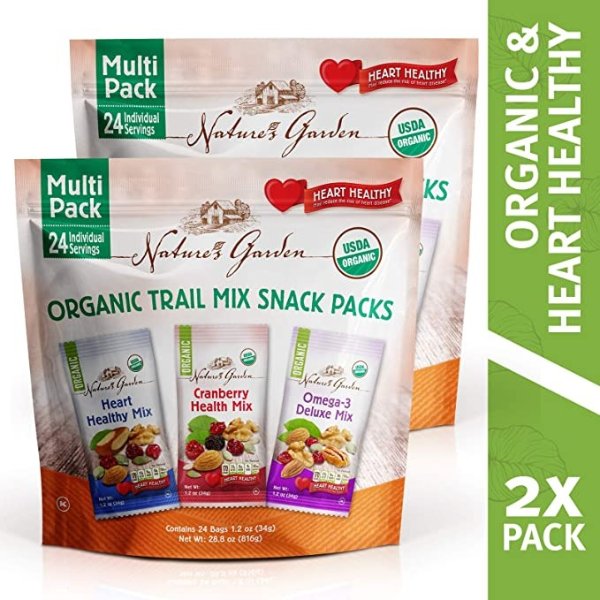 Organic Trail Mix Snack Packs, Multi Pack 28.8 oz - 24 Individual Servings (Pack of 2)