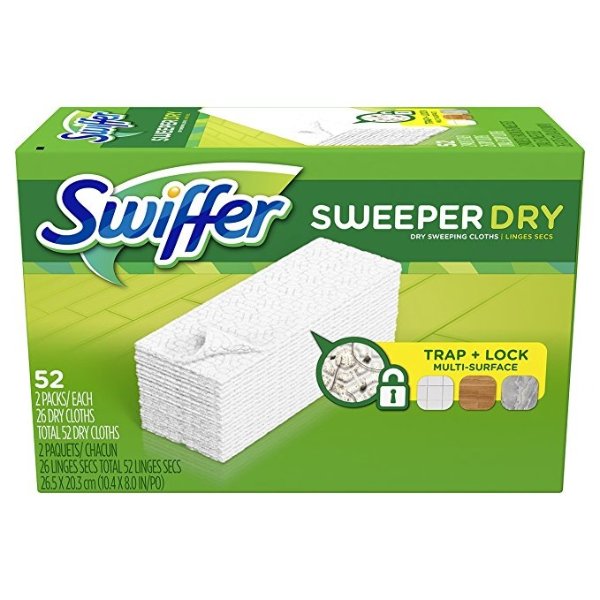 Swiffer Sweeper Dry Sweeping Pad, Multi Surface Refills for Dusters Floor Mop, Unscented, 52 Count