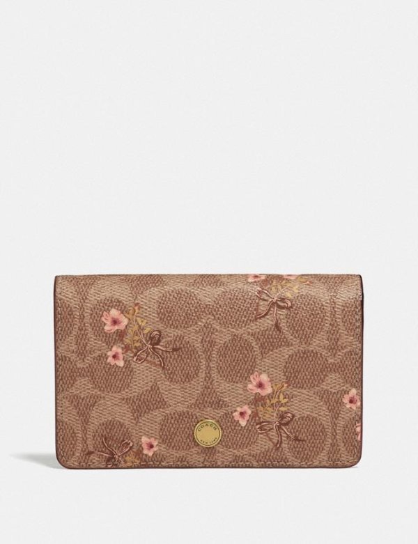 Foldover Card Case in Signature Canvas With Floral Bow Print