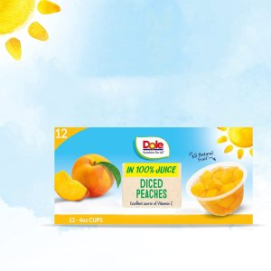 Dole Fruit Bowls Diced Peaches in 100% Juice, Gluten Free Healthy Snack, 4 Ounce (Pack of 12)