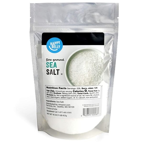 Happy Belly Sea Salt, Fine Ground, 16 Ounces
