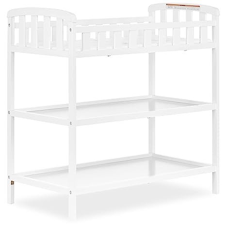 Emily Changing Table In White, Comes With 1" Changing Pad, Features Two Shelves, Portable Changing Station, Made Of Sustainable New Zealand Pinewood