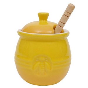 Creative Co-Op Stoneware Honey Pot with Wood Honey Dipper