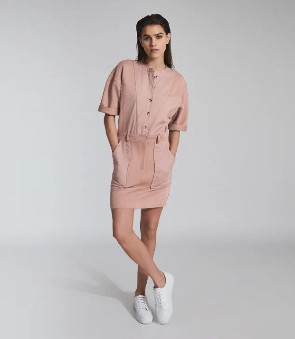 Emlyn Pink Panel Detail Sweatshirt Dress – REISS
