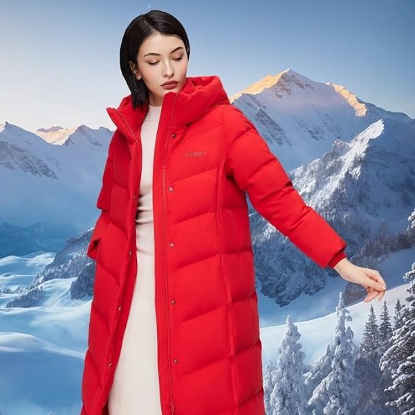 Winter Women's Long Down Jacket Hooded Outdoor Warm Jacket Puffer Jacket