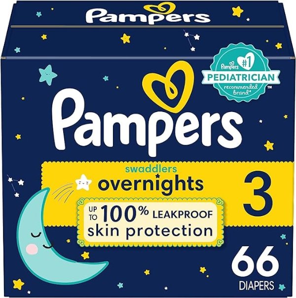 Diapers Size 3, 66 Count - Pampers Swaddlers Overnights Disposable Baby Diapers, Super Pack (Packaging May Vary)