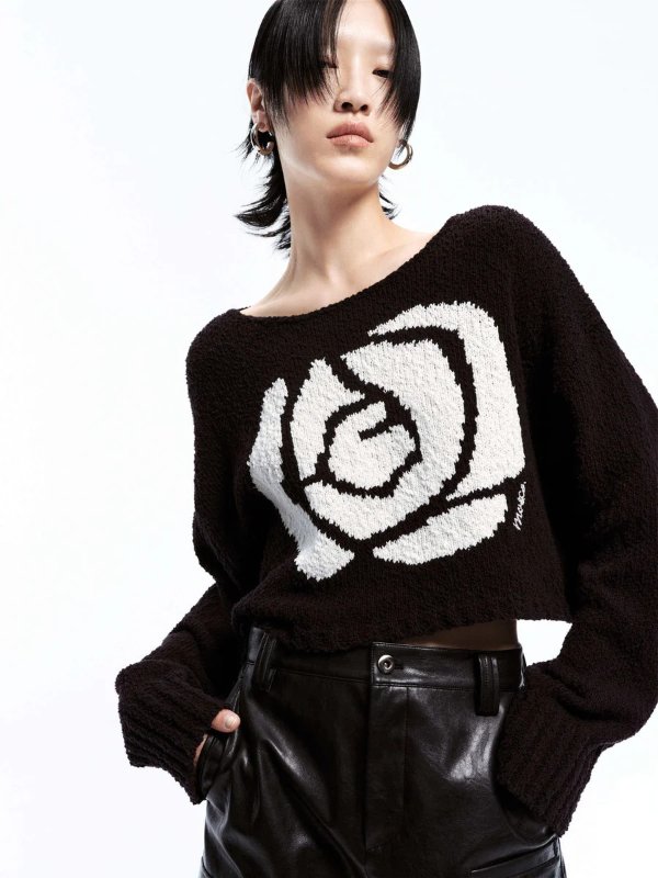Contrast Rose Knit Sweater