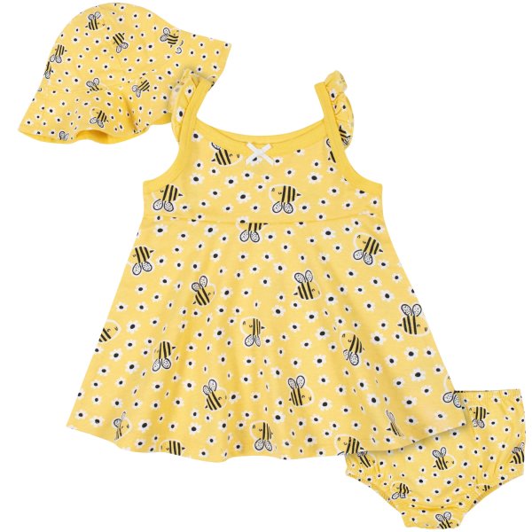 3-Piece Baby Girls Bee Dress & Sun Hat Set