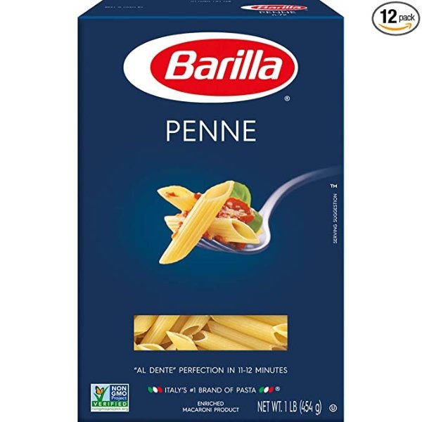 BARILLA Blue Box Penne Pasta, 16 oz. Box (Pack of 12), 8 Servings per Box - Non-GMO Pasta Made with Durum Wheat Semolina - Italy's #1 Pasta Brand - Kosher Certified Pasta