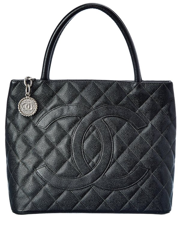 Black Quilted Caviar Leather Medallion Tote (Authentic Pre-Owned)