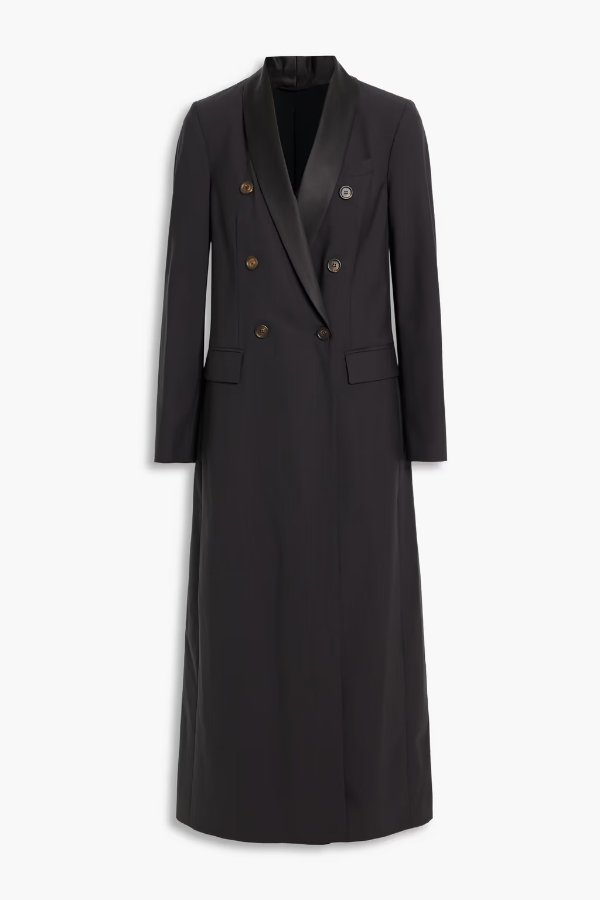 Double-breasted bead-embellished wool-blend coat