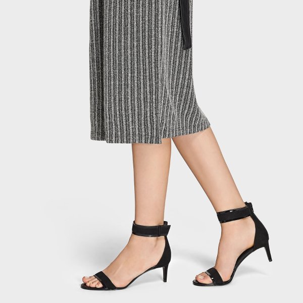 Black Textured Ankle Strap Sandals|CHARLES & KEITH