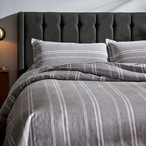 Maxwell Washed Stripe Duvet Cover Set, King, Grey with White Stripe