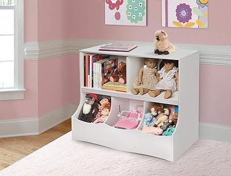 Badger Basket Multi-Bin Toy Storage Organizer and Book Shelf for Kids - White