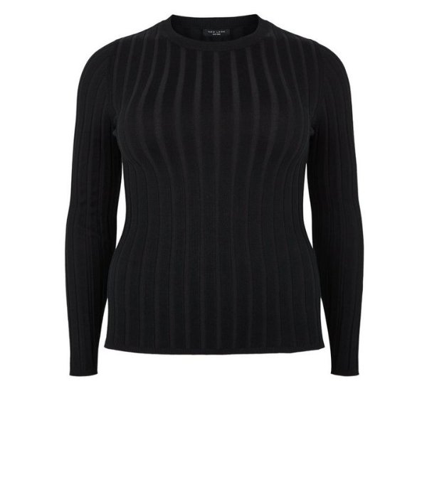 Curves Black Ribbed Crew Neck Jumper Add to Saved Items Remove from Saved Items