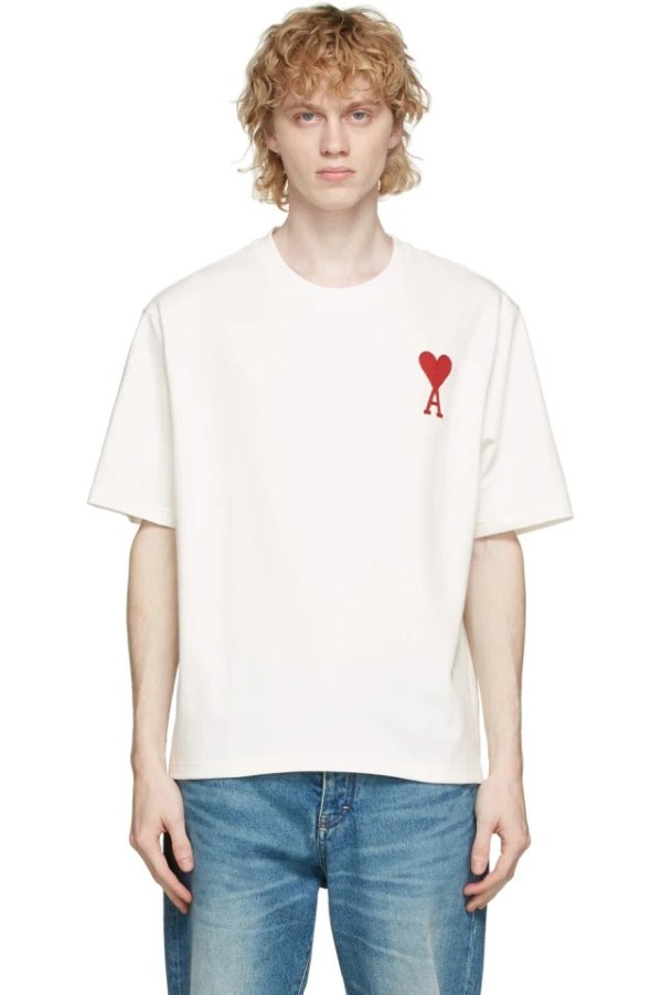 White Embroidered Ami De Coeur T-Shirt