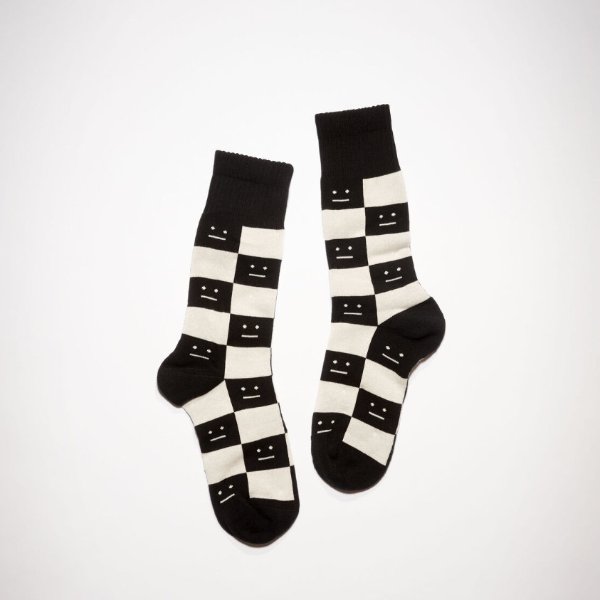 Checkerboard socks - Black/oatmeal beige
