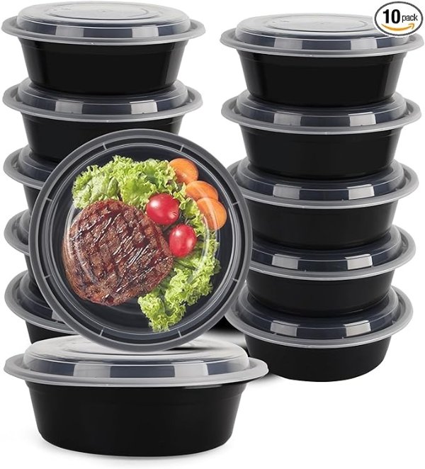 WGCC Meal Prep Containers with Lids - 10Pack 32oz Meal Prep Bowls, Disposable Food Prep Containers, Round To Go Containers with Lids, BPA-Free, Freezer & Dishwasher Safe