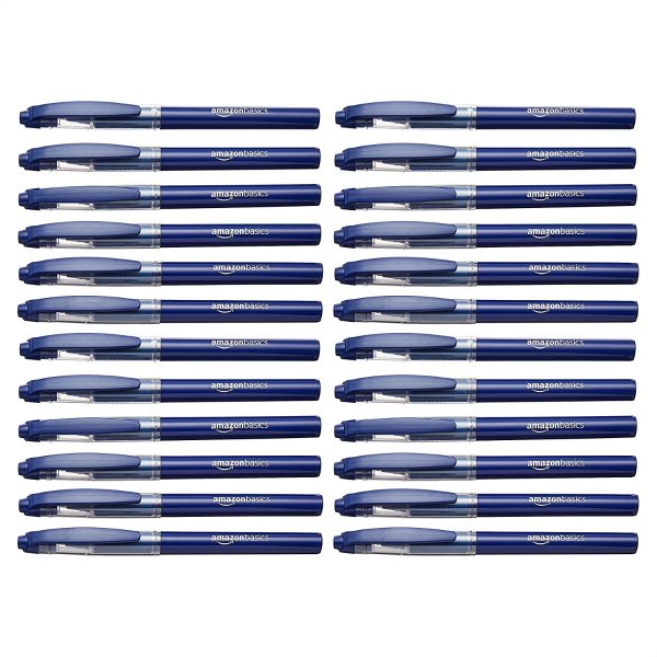 Amazon Basics Rollerball Pen, Micro Point (0.5mm), Blue, 24 Pack