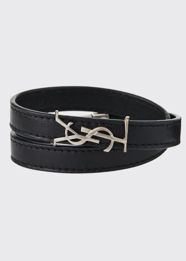 Leather Double-Wrap YSL Bracelet, Size S & M