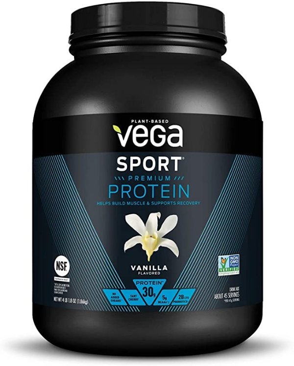 Sport Premium Protein Powder, Vanilla, Plant Based Protein Powder Post Workout - Certifiedn, Vegetarian, Keto-Friendly, Gluten Free, Dairy Free, BCAA Amino Acid (45 Servings / 4lbs 1.8oz)