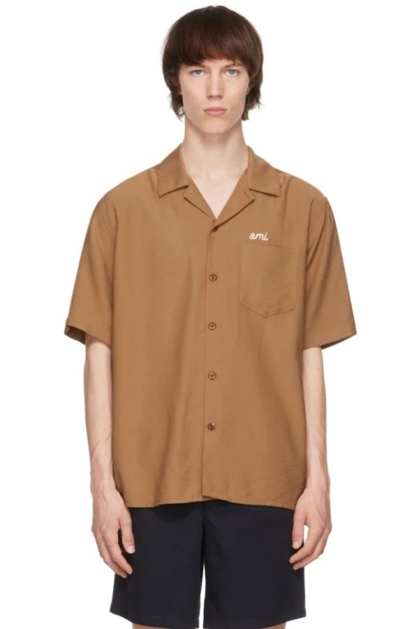 Beige Camp Collar 'Ami' Short Sleeve Shirt